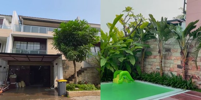 Inilah potret rumah baru Syahnaz Sadiqah dan Jeje Govinda. Rumah bergaya minimalis kontemporer ini dilengkapi kolam renang yang dibuat serasa villa-villa di Bali. (Foto: YouTube & Instagram)
