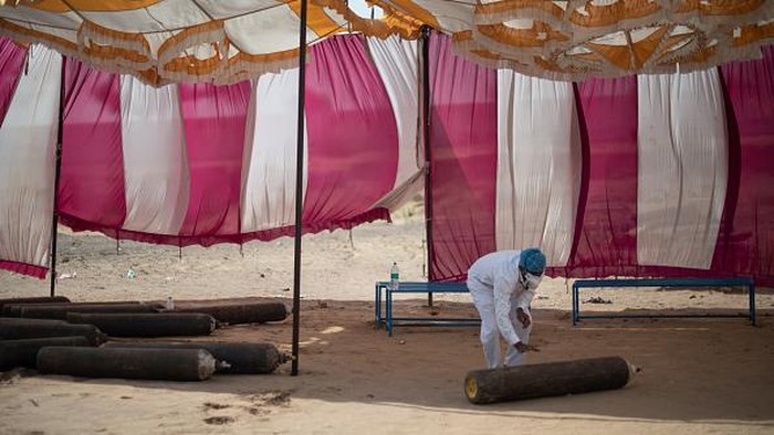JORIA, INDIA - MAY 22: An Indian villager tends to livestock amid the state's coronavirus lockdown on May 22, 2021 in Joria, Alwar District, Rajasthan, India. India's prolonged and devastating wave of Covid-19 infections has gripped cities and overwhelmed urban health resources, but it has also reached deep into rural India, where the true extent of devastation is unknown because of the lack of widespread testing or reliable data. (Photo by Rebecca Conway/Getty Images)