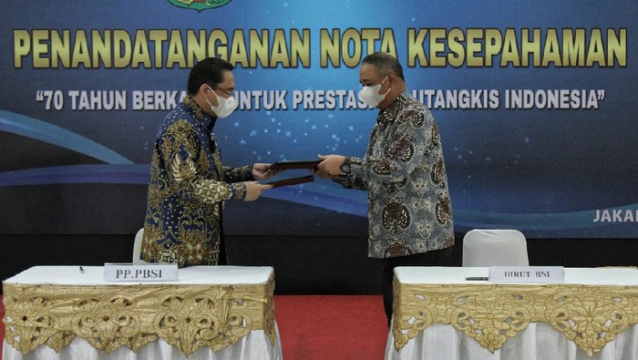 BNI jalin kerjasama sponsorship dengan Persatuan Bulutangkis Seluruh Indonesia (PBSI) di Jakarta.