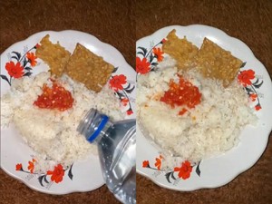 Viral Wanita Makan Nasi Pakai Air Putih, Apa Rasanya Ya?