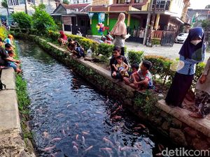 Disulap Jadi Kolam Ikan, Selokan di Pamulang Ramai Didatangi Warga