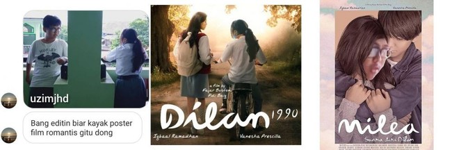 Dilan dan Milea yang tertukar. Bikin gagal romantis deh kalau gini. Foto: Instagram.com/uzimjhd