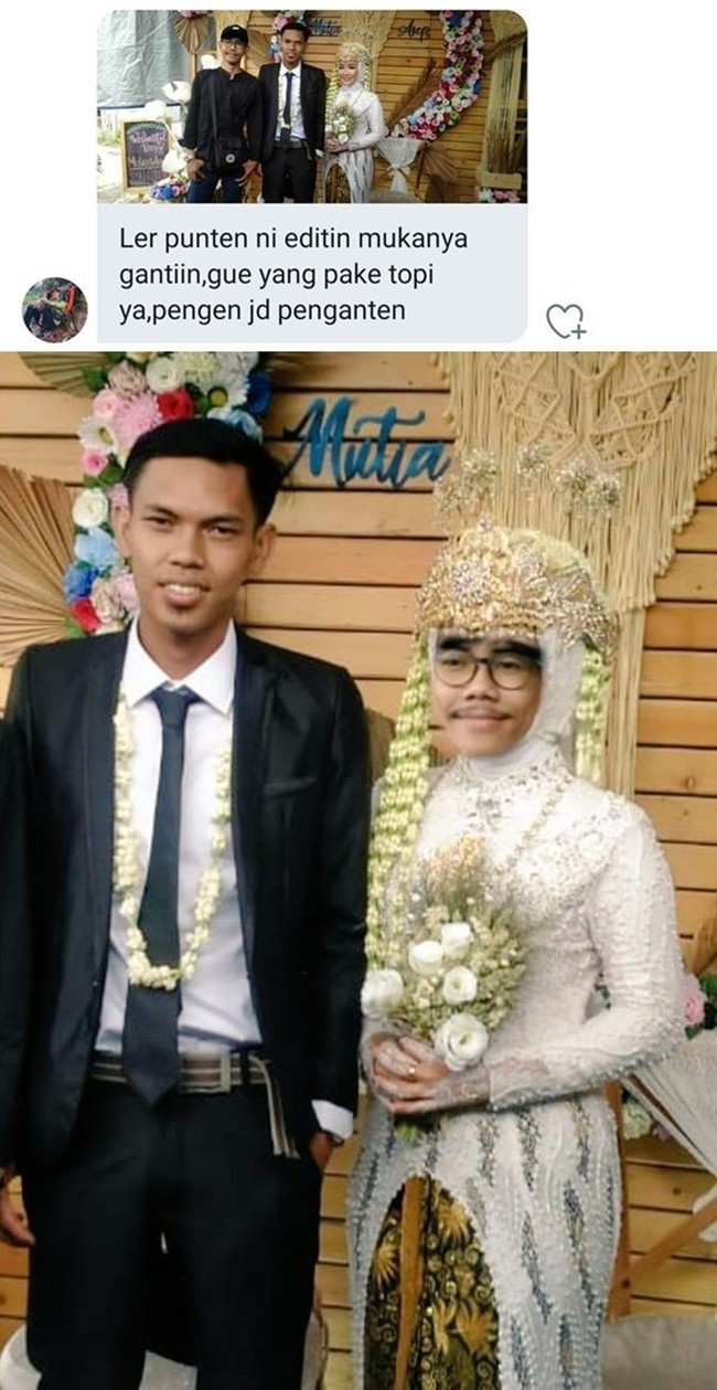 Iya sih benar jadi pengantin, tapi kenapa dieditnya jadi pengantin yang cewek bukan yang cowok? Nggak habis pikir deh.. Foto: Twitter.com/pantungalimar