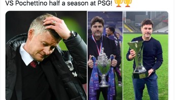 Tak seperti Solskjaer, Pochettino dalam waktu singkat sudah juara bersama PSG. Foto: Twitter