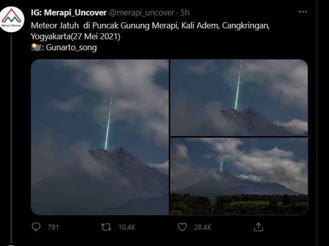 Ini Kata Lapan Soal Viral Meteor Jatuh di Merapi