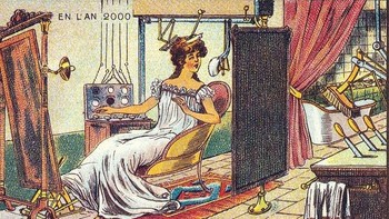 Kamar mandi otomatis: Ilustrasi lain dari rangkaian gambar futuristik En L’An 2000, adalah sebuah kamar mandi yang serba otomatis. Mungkin kita mungkin belum menggunakan sikat otomatis dan robot mesin rias. Tetapi saat ini kita sudah bisa mengontrol benda-benda di kamar mandi menggunakan aplikasi di smartphone. Foto: via Brainberries