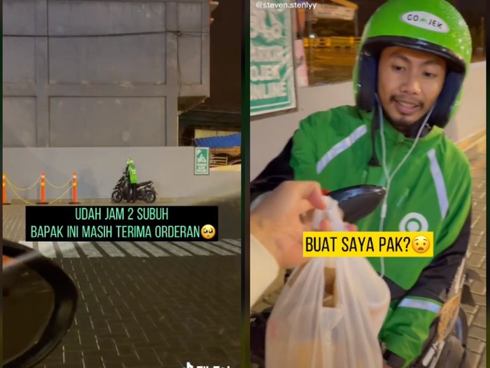 Traktir makan driver ojol Seleb TikTok Traktir Makan Driver Ojol yang Kerja Dini Hari di Tengah Guyuran Hujan