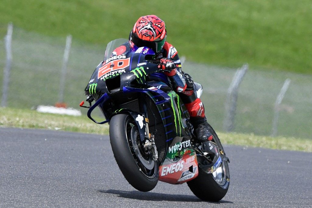 French rider Fabio Quartararo competes during a qualifying session ahead the Italian Moto GP Grand Prix at the Mugello race track in Scarperia e San Piero on May 29, 2021. (Photo by Tiziana FABI / AFP)