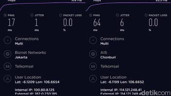 Perbandingan 5G (lokal) dan 5G (server luar negeri) di Terminal 3 Bandara Soekarno Hatta. Foto: Adi Fida Rahman/detikINET
