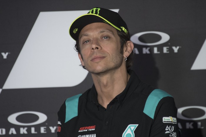 SCARPERIA, ITALY - MAY 27: Valentino Rossi of Italy and Petronas Yamaha SRT  looks on during the press conference pre-event during the MotoGP Of Italy - Previews at Mugello Circuit on May 27, 2021 in Scarperia, Italy. (Photo by Mirco Lazzari gp/Getty Images)