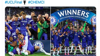 Chelsea mempersembahkan dua piala musim ini bagi para fans. Foto: Twitter