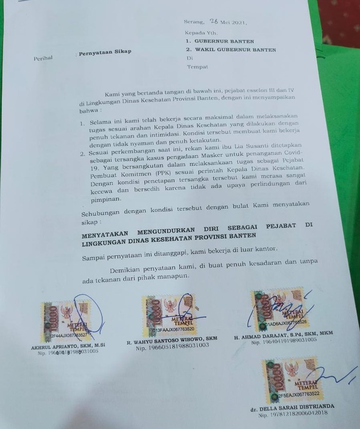 Pejabat Dinkes Banten Mengundurkan Diri