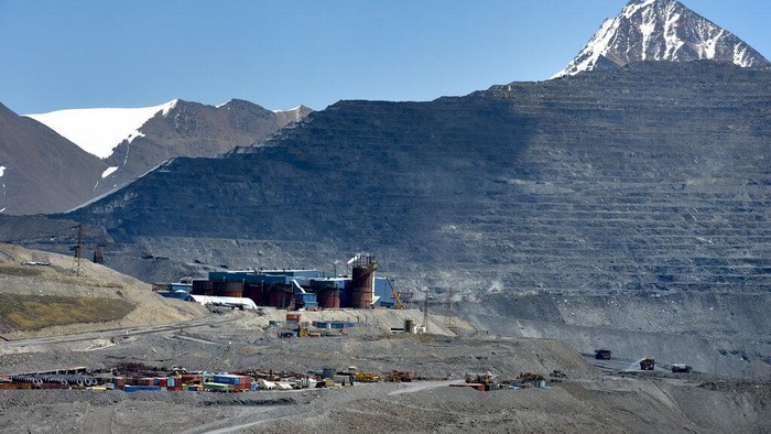 A view of the Kumtor gold mine, in Kumtor 350 kilometers east of Bishkek, Kyrgyzstan, Friday, May 28, 2021. The investigation centers on the Kumtor gold mine, which has long been a controversial operation in Kyrgyzstan because of alleged environmental violations and strong sentiment that the government should nationalize it. In early May, the parliament passed a law allowing the state to take control of the mine for three months from its Canada-based operator Centerra and a court levied a $3 billion fine for environmental claims. (AP Photo/Vladimir Voronin)
