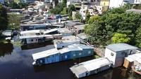 Sungai-sungai di sekitar hutan Amazon Brasil, meluap hingga mengakibatkan banjir besar di permukiman penduduk.  