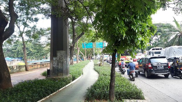 Usai pohon dipakas, penunjuk arah di Jalan Daan Mogot bisa terlihat dari jarak 50 meter.