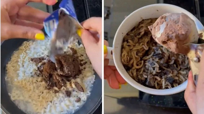 Bikin Mual! Wanita Ini Masak Mie Instan Pakai Oreo dan Es Krim Cokelat