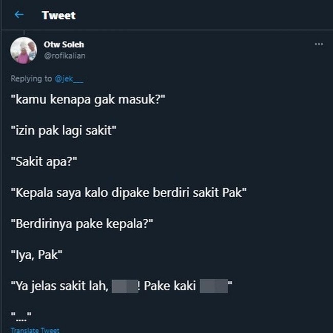 Makanya lain kali nggak usah ngadi-ngadi ya berdiri pakai kepala segala. Yang namanya berdiri ya pakai kaki aja. Foto: Twitter/@rofikalian