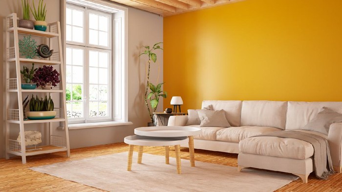 Modern living room interior with sofa. 3d Render