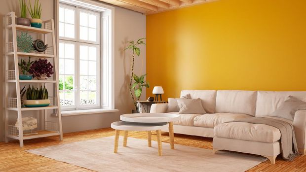 Modern living room interior with sofa. 3d Render