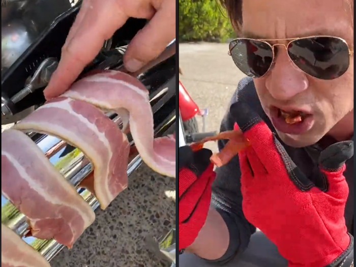 Panggang daging di knalpot motor Nyleneh! Bule Ini Panggang Daging di Knalpot Motor