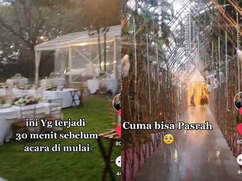 Kisah viral dekorasi pernikahan yang cantik, tiba-tiba diguyur hujan.