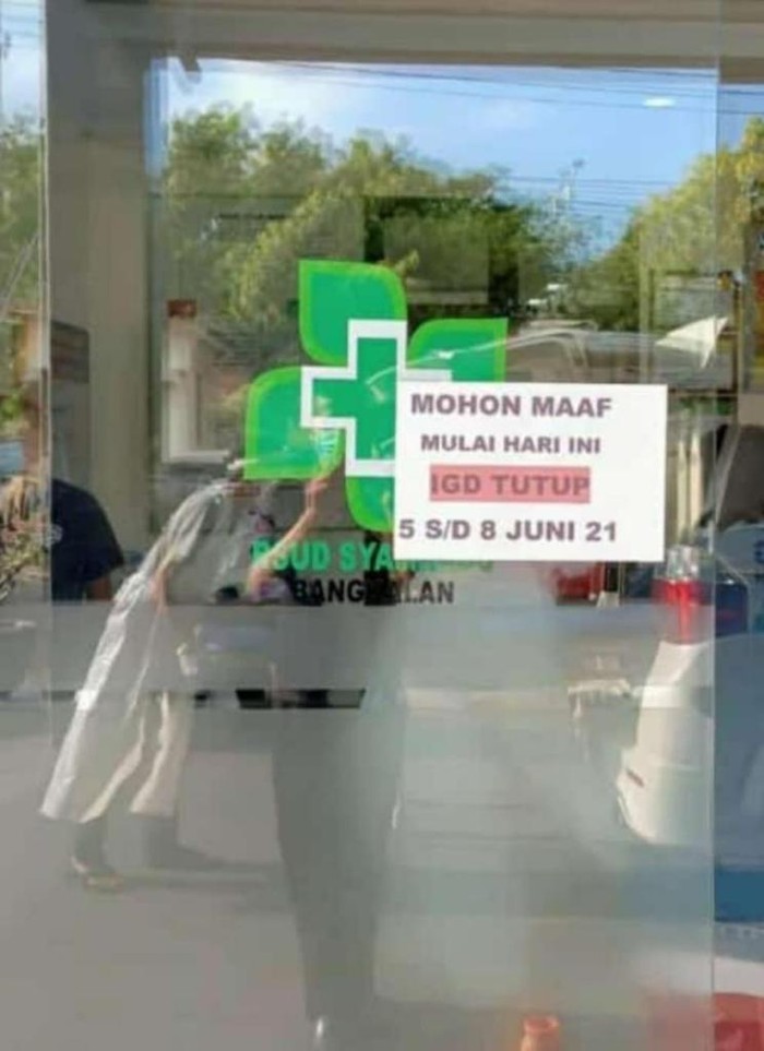 RSUD Syarifah Ambami Rato Ebu memohon izin kepada Bupati Bangkalan untuk menutup IGD selama 3 hari. Permohonan itu tertuang dalam sepucuk surat yang beredar.