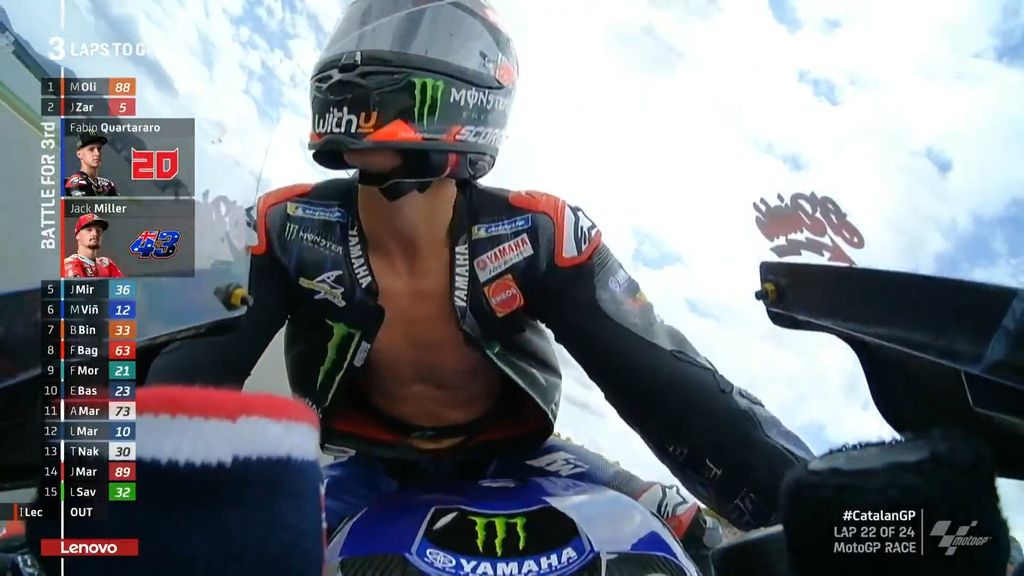 Fabio Quartararo saat membalap di MotoGP Catalunya 2021, MInggu (6/6/2021).