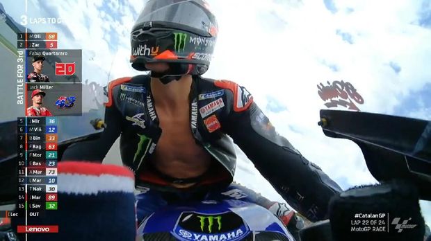Fabio Quartararo saat membalap di MotoGP Catalunya 2021, MInggu (6/6/2021).
