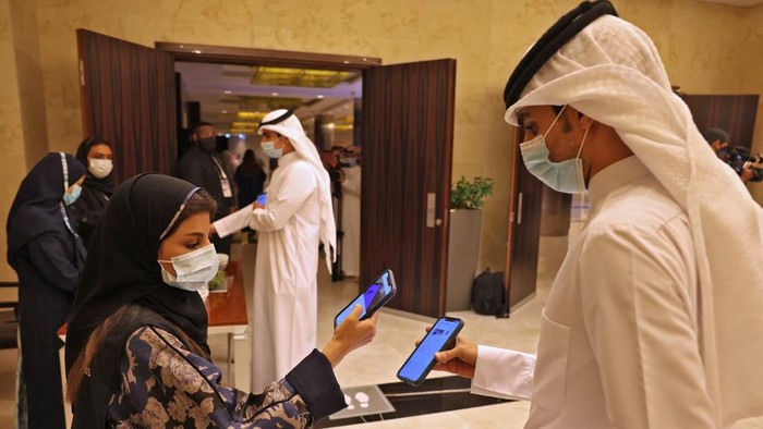 Riyadh menggelar konser musik pertama saat pandemi virus Corona pada 3 Juni 2021. (Photo by Fayez Nureldine / AFP)