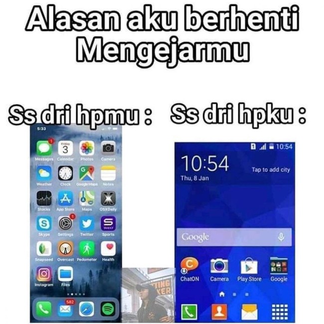 Jangan sedih yuk, masih bagus kamu punya HP, daripada nggak punya sama sekali kan? Jadi nggak usah malu karena HP doi lebih keren darimu. Foto: Instagram.com/deritasosmed