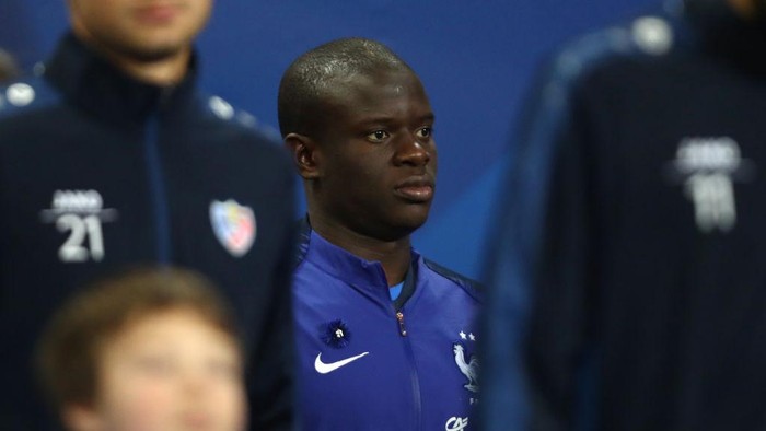 PARIS, FRANCE - NOVEMBER 14: NGolo Kante of France looks on from the tunnel prior to the UEFA Euro 2020 Qualifier between France and Moldova on November 14, 2019 in Paris, France. (Photo by Dean Mouhtaropoulos/Getty Images)