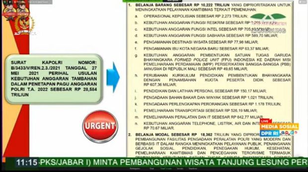 Screenshot pemaparan Wakapolri di Komisi III DPR (dok. YouTube)