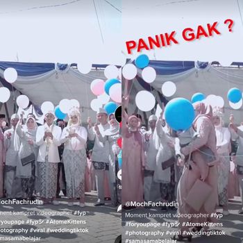 Viral momen lempar balon saat acara pernikahan jadi rusak karena emak-emak ini.