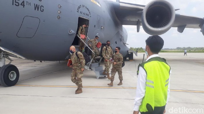 Pesawat militer AS C-17 Globe Master mendarat di Pekanbaru dalam rangka latihan bersama TNI AU bertajuk Exercise Cope West 2021 (Dok Kapentak Lanud RSN)