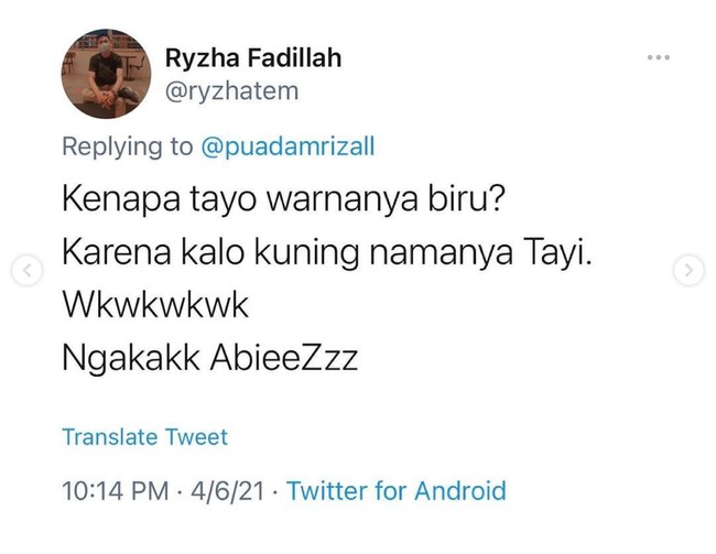 Terus kalau warnanya pelangi namanya apa? Ada yang bisa jawab? Foto: Twitter/@ryzhatem