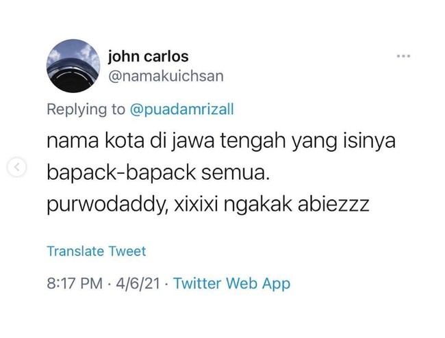 Ya nggak gitu konsepnya sih.. Terus kalau kota yang isinya emak-emak semua ada nggak? Foto: Twitter/@namakuichsan