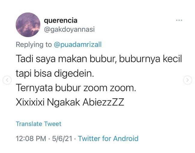 Ada-ada aja nih.. Kalau denger kayak gini kan jadi auto bengek!  Foto: Twitter/@gakdoyannasi