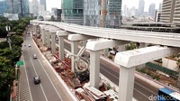 Jokowi menyebut progres pembangunan LRT telah mencapai 84,7%. Sementara, target pengoperasian direncanakan bisa dimulai pada Juni 2022. Grandyos Zafna/detikcom.