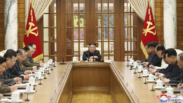 In this photo provided by the North Korean government, Kim Jong Un attends a meeting in Pyongyang, North Korea, Friday, June 4, 2021. Kim has presided over a meeting of his ruling party in his first public appearance in about a month, and called for a larger political conference to discuss efforts to salvage a decaying economy. Independent journalists were not given access to cover the event depicted in this image distributed by the North Korean government. The content of this image is as provided and cannot be independently verified. (Korean Central News Agency/Korea News Service via AP)