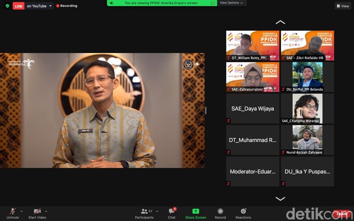 Sandiaga Uno memberi paparan dalam Simposium Amerika Eropa 2021 yang digelar PPI Dunia