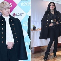 Postingan Syahrini sempat dikerumuni ARMY (sebutan penggemar BTS) yang mengenali cape coat miliknya. Ia dan Jimin BTS sama-sama mengenakan koleksi Saint Laurent, yang dikenakan sang idol KPop saat menghadiri acara award pada 2016 silam. Foto: dok theqoo, dok Instagram princessyahrini