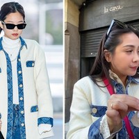 Saat berlibur ke Barcelona, Nagita Slavina mengenakan blazer serupa dengan Jennie BLACKPINK. Atasan ‘Chelby Tweed & Denim Blazer’ adalah koleksi brand Sandro, yang bernilai 545 dollar atau sekitar Rp 7,7 juta di situs Nordstrom. Foto: dok Naver, dok YouTube RANS Entertainment