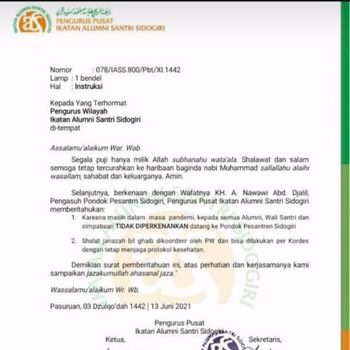 Kiai Nawawi Sidogiri Wafat, Alumni Santri Diminta Tak Datang ke Ponpes