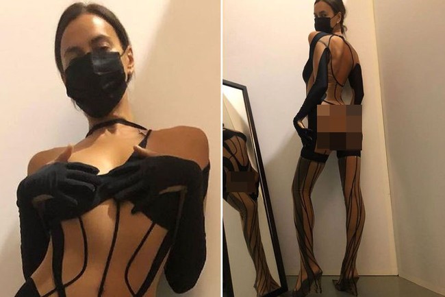 Body-suit tersebut hadir dengan gaya backless yang semakin mempertegas keseksian Irina. Tampak ia menggunakan masker hitam yang matching. (Foto: Instagram)