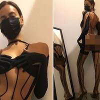 Body-suit tersebut hadir dengan gaya backless yang semakin mempertegas keseksian Irina. Tampak ia menggunakan masker hitam yang matching. (Foto: Instagram)