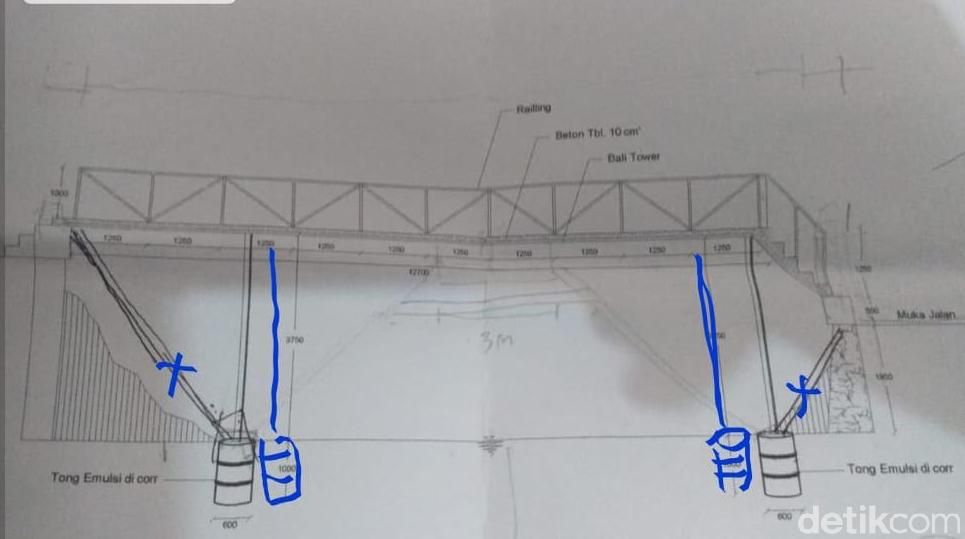 Jembatan bambu reyot di Kebon Jeruk, Jakarta Barat, tengah direnovasi supaya bersalin rupa menjadi jembatan beton yang kokoh. 14 Juni 2021. (Annisa Rizky Fadhila/detikcom)