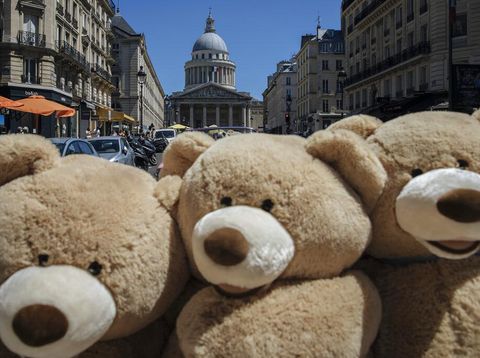 Sejumlah boneka beruang berukuran besar menarik perhatian warga Paris. Boneka-boneka itu berkeliling Kota Paris dengan menggunakan mobil tua. Ini penampakannya.