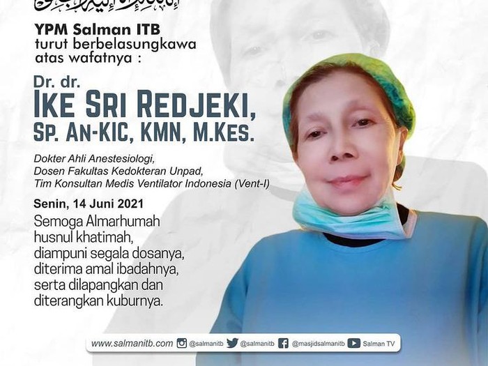 dr Sri Ike Redjeki meninggal dunia (dok Instagram @salmanitb)
