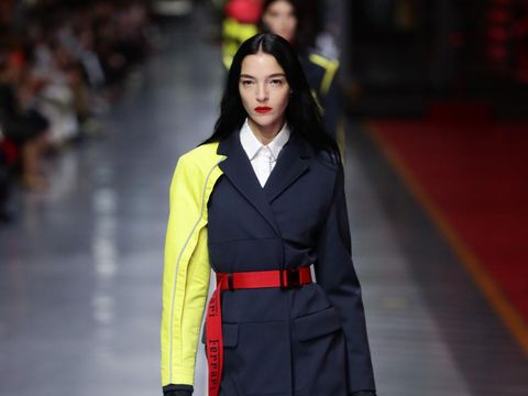 MARANELLO, ITALY - JUNE 13:  Natal'ja Vodjanova walks the runway at the fashion debut of the first co-ed Ferrari collection at Ferrari Factory on June 13, 2021 in Maranello, Italy. (Photo by Vittorio Zunino Celotto/Getty Images)