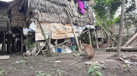 Keduanya tinggal di Desa Teluk Kecapi, Ogan Ilir, Sumsel, Selasa (15/6/2021). Gubuk reyot tersebut berdinding kayu dan atapnya terbuat dari rangkaian daun nipah. (Foto: M Syahbana-detikcom)